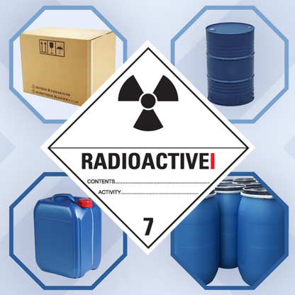Class 7 | 7.1 Radioactive substances | With text | "Radioactive I" | Self-adhesive for Dangerous Goods Transport | Water and UV Resistant Polypropylene | BS5609 | IATA | ADR | IMDG | ADN | RID