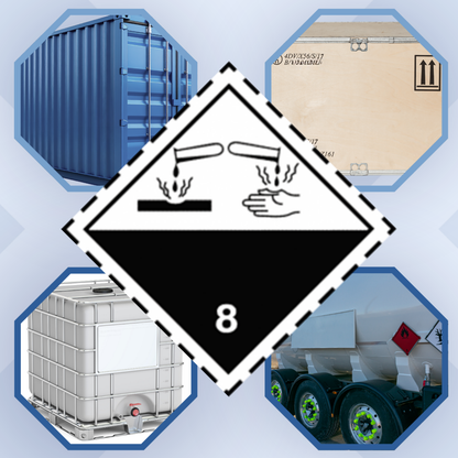 Clase 8 | 8.0 Sustancias corrosivas | Sin texto | Autoadhesivo para el transporte de mercancías peligrosas | Polipropileno resistente al agua y a los rayos UV | BS5609 | IATA | ADR | IMDG | ADN | RID