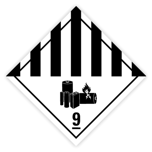 Classe 9 | 9.0 Attention pile au lithium | Sans inscription | Auto-adhésif | Homologué BS5609 | IATA | ADR | IMDG | ADN | RID 