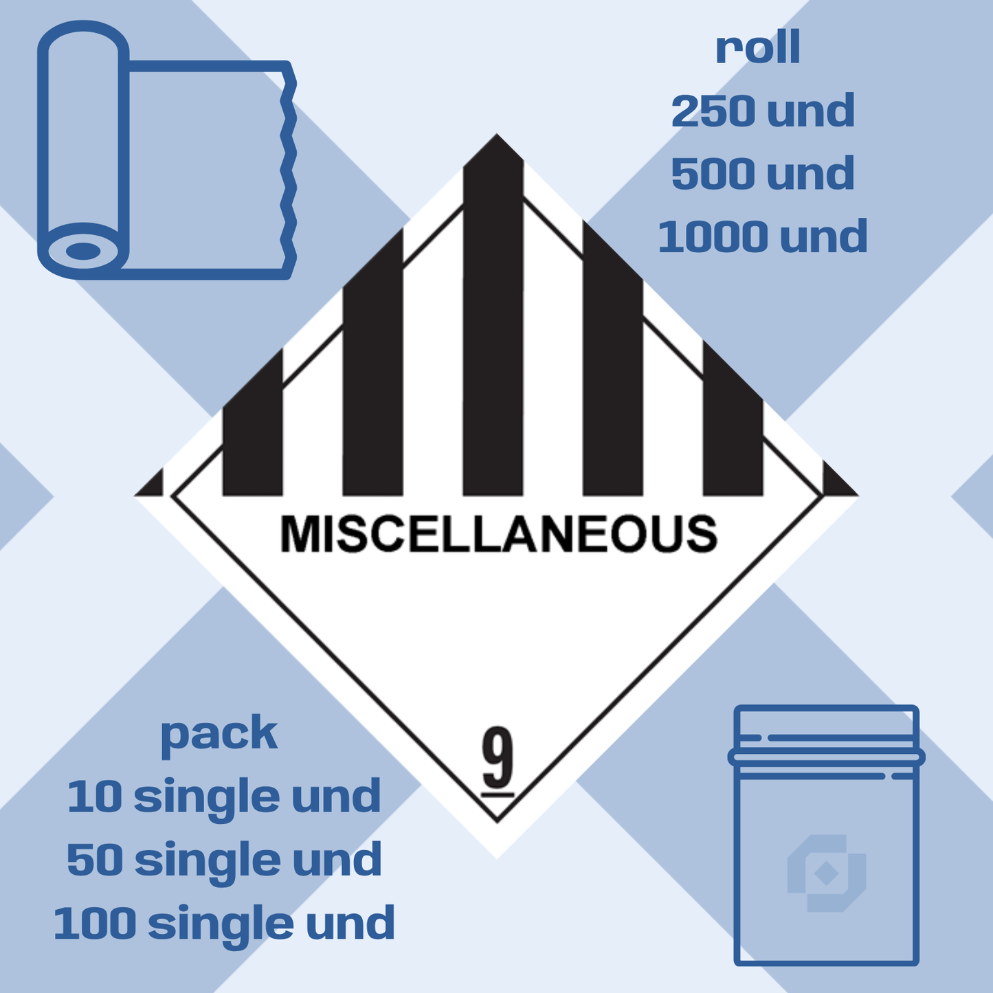 Class 9 | 9.0 Miscellaneous  | With text | "Miscellaneous" | Self-adhesive for Dangerous Goods Transport | Water  | MYDG.SHOP