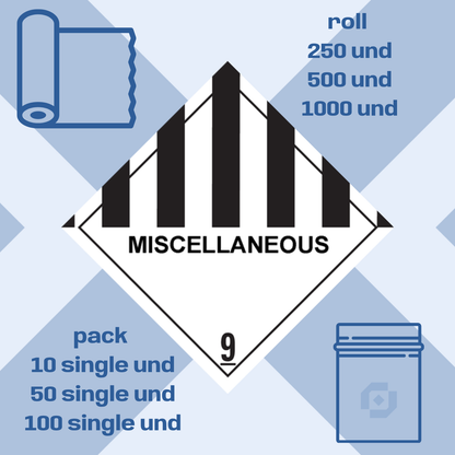 Class 9 | 9.0 Miscellaneous  | With text | "Miscellaneous" | Self-adhesive for Dangerous Goods Transport | Water  | MYDG.SHOP