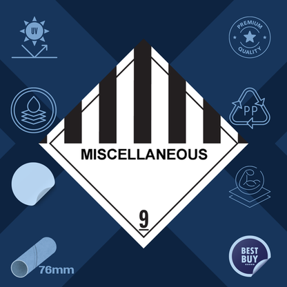 Class 9 | 9.0 Miscellaneous  | With text | "Miscellaneous" | Self-adhesive for Dangerous Goods Transport | Water  | MYDG.SHOP