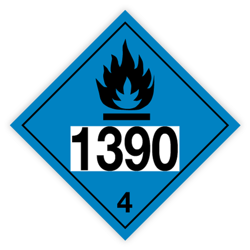Classe 4 | 4.3 Substances qui dégagent des gaz inflammables au contact de l'eau | Avec marquage du code ONU | Autocollant | Homologué BS5609 | IATA | ADR | IMDG | ADN | RID 