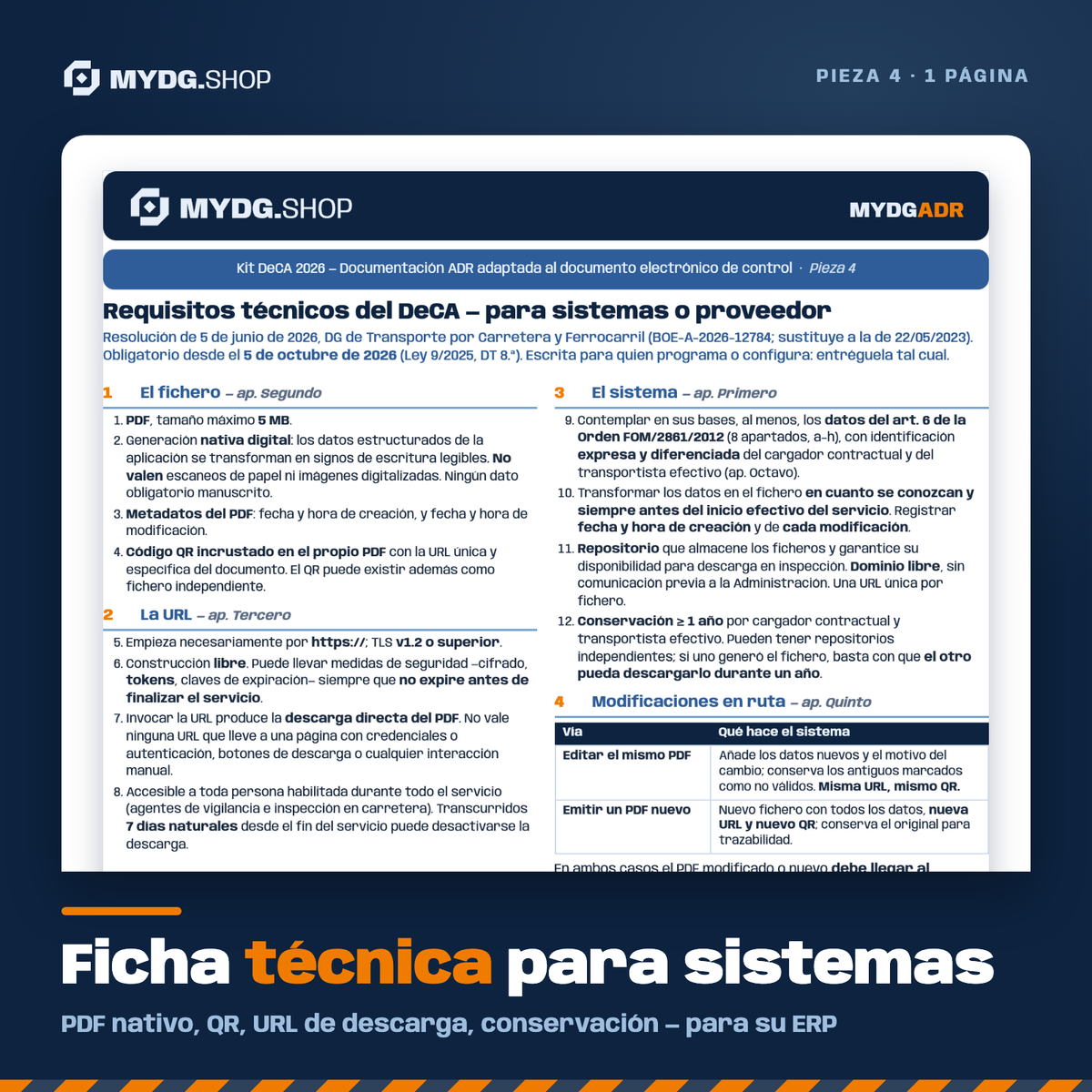 Ficha técnica DeCA para sistemas y ERP