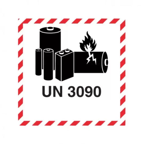 Pile au lithium | Avec inscription | « UN 3090 » | Autocollante | Homologuée BS5609 | IATA | ADR | IMDG | ADN | RID 