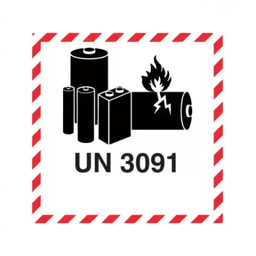 Pile au lithium | Avec inscription | « UN 3091 » | Autocollante | Homologuée BS5609 | IATA | ADR | IMDG | ADN | RID 
