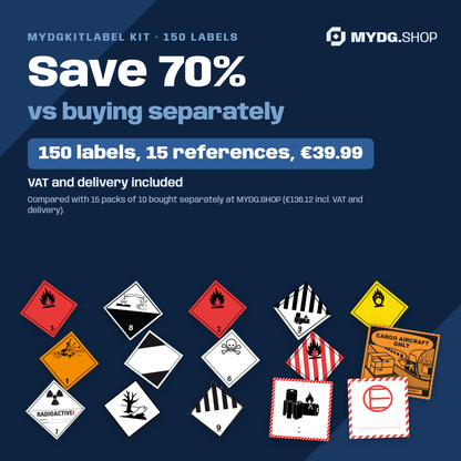 Save 70%: dangerous goods label kit, 150 labels