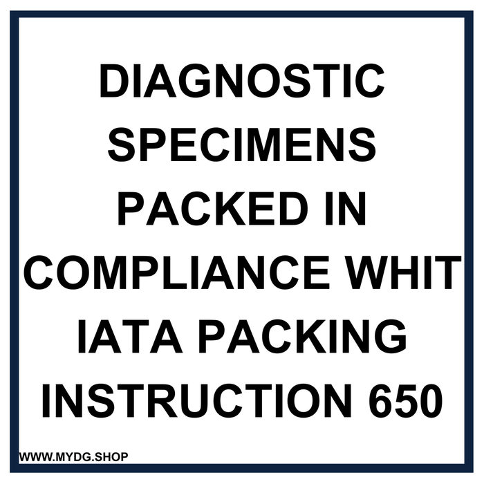 Pharma 1 |  With text | "Diagnostic Specimens..." | Self-adhesive | BS5609 approved | IATA | ADR | IMDG | ADN | R | MYDG.SHOP
