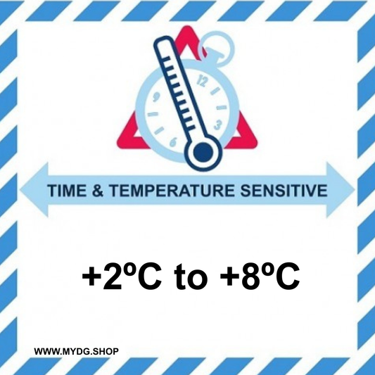 Thermosensible et temporisé | Avec texte | « Ne pas congeler » | Autocollant | Conforme à la norme BS5609 | IATA | ADR | IMDG | ADN | RID 