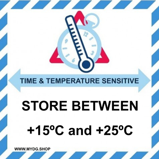 Étiquette thermosensible | Avec texte | « -15 °C à -25 °C » | Autocollante | Conforme à la norme BS5609 | IATA | ADR | IMDG | ADN | RID 