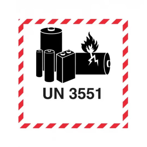 Batterie sodium-ion | Avec inscription | « UN 3551 » | Auto-adhésive | Homologuée BS5609 | IATA | ADR | IMDG | ADN | RID 