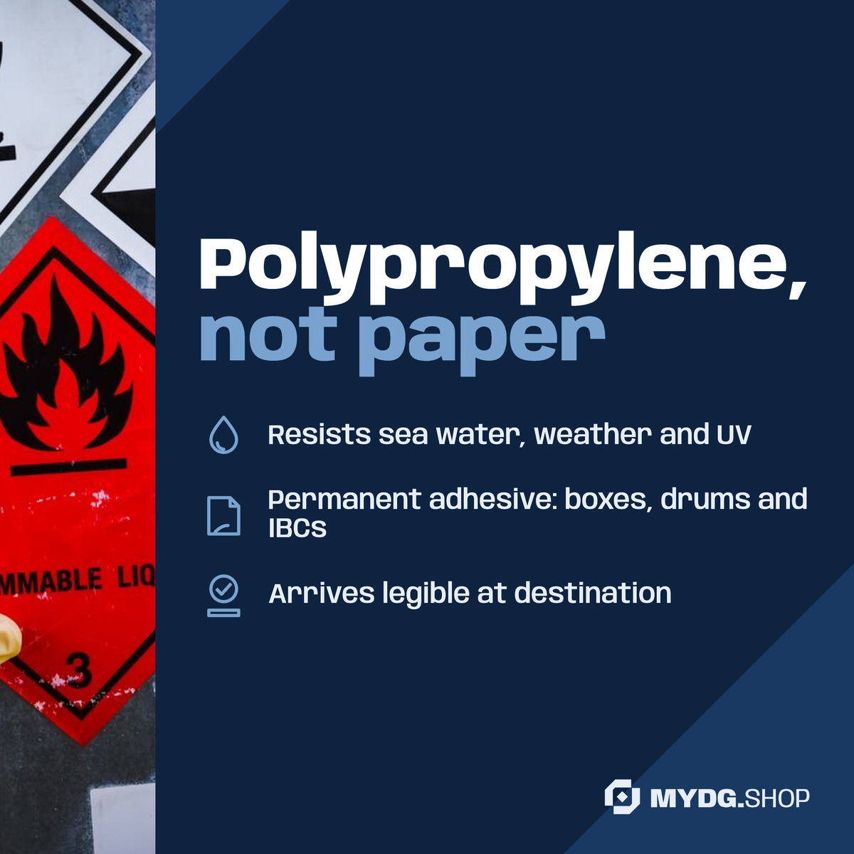Polypropylene labels for boxes, drums and IBCs