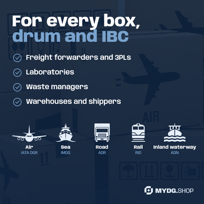 For every box, drum and IBC, by air, sea, road, rail and inland waterway